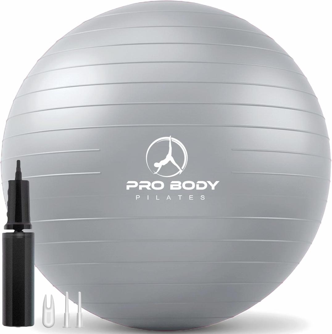 ProBody Pilates Exercise Ball -  Gym Grade Balance Ball for Fitness, Yoga, Workout, Pregnancy & Physical Therapy (XXL: 31-34 inches/78-85 cm, Silver)