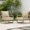 22x22 Outdoor Chair Cushions Set of 2, Waterproof Deep Seat Cushions for Patio Furniture with Removable Cover, Fade Resistant 4'' Outdoor Seat Cushion with Ties Handle for Wicker Sofa Couch, Khaki