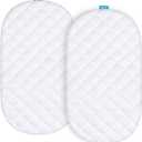 Bassinet Mattress Pad Cover Compatible with 4moms Mamaroo Sleep Bassinet, 2 Pack, Waterproof Quilted Ultra Soft Surface, Breathable and Easy Care
