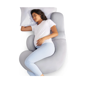 Momcozy Cooling Pregnancy Pillow, Original F Shaped Maternity Pillow for Pregnant Women with Adjustable Wedge Pillow, Full Body Support Pregnancy Pillows for Side Sleeping with Velvet Cover, Light Grey