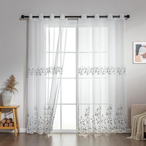 SLEEP ZONE Sheer Curtains for Living Room and Bedroom, Embroidered Sheer Curtains White Sheer Curtain 52 84 inches Long of 2 Panels, White Twig