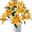 Orange Lily Artificial Flowers,6 Pcs Faux Lilies Flowers,23 Inch Long Stem Tiger Lily Branch with 3 Full Blooms and 4 Leaves, Latex Real Touch Lilium Flower for Wedding Bouquet