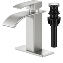Bathroom Faucets Brushed Nickel Waterfall Bathroom Sink Faucet Modern Single Handle Bathroom Faucet for 1 or 3 Hole Mxier Tap Washbasin Faucet with Deck, Pop-up Drain and Supply Hoses