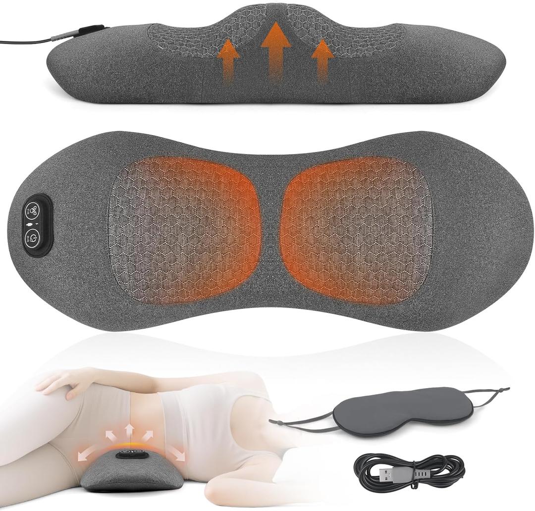 3-in-1 Back Massager with Heat & Vibration, Smooth Spine Triple Fusion Lumbar Support Pillow for Lower Back and Sciatica Pain Relief, Deep Tissue Relaxation for Bed or Office Chair