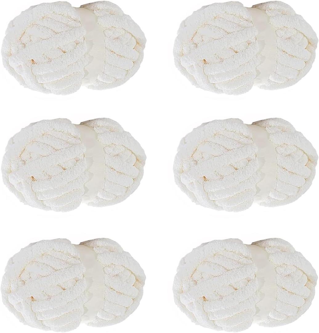 White Chunky Chenille Yarn, 6 PCS Chunky Chenille Yarn for Hand Knitting, Bulky Thick Chunky Plush Yarn for DIY, Extra Bulky Chunky Yarn for Hand Knitting Blankets (30 Yards, 8.8 Ounces Each)