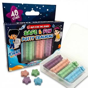 Safe & Fun Potty Training Toilet Targets, 40 Star-Shaped Tablets, Fizzing & Color Changing, 4 Colors, Ditch Those Diapers - Pee Targets for Boys and Kids
