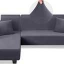 L Shape Sofa Couch Covers Super Stretch 2pcs, 3 + 3 Seaters Sectional Chaise Slipcover with 2pcs Pillow Covers for Pets Kids, Light Grey