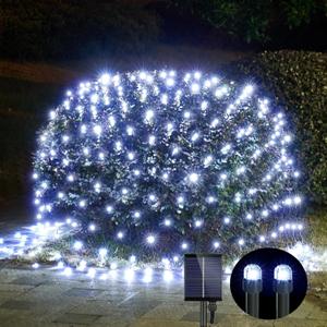 WBao Solar Christmas Net Lights 200LED F8 Big Bulbs, 8.4ft x 5.2ft Christmas Bushes Lights with Remote Control, 8 Modes, Timer, Waterproof for Lawn, Bushes, Trees Outdoor Xmas Decorations, Cool White
