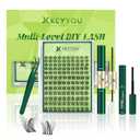 KEYYOU Lash Extension Kit 3D Effect Volume Lash Clusters Kit 120pcs D Curl Waterproof Kit DIY Eyelash Extension Kit with Bond and Seal Lashes Glue Remover Applicators (Kit-PuffSilk V3D02-8-18MIX)