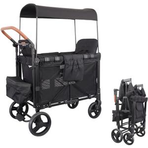 Collapsible Wagon with Wheels, 220 lbs Wagons Carts Foldable Wagon Cart with Flexible Handle, Lightweight Portable Folding Utility Grocery Shopping Cart for Grocery Sports Garden Camping