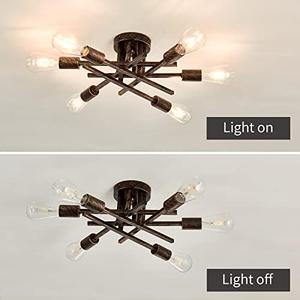 ASGYISA 6-Lights Semi Flush Mount Ceiling Light Fixture Vintage Modern Bronze Matte Sputnik Chandelier Farmhouse Ceiling Lamp for Kitchen Bedroom Dining Room Living Room Entryway