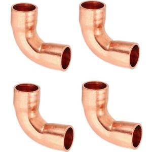 PATIKIL 1/4"ID 0.8mm Thick Elbow Copper Fitting, 4Pcs 99.9% Pure Copper Pipe Fitting 90 Degree Short Radius Tube Connector Sweat Solder for HVAC Refrigeration System