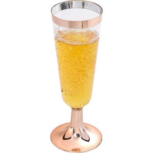 I00000 50 Pack Rose Gold Plastic Champagne Flutes, 5 Oz Fancy Rose Gold Champagne Glasses Plastic Classicware Toasting Glasses Disposable Party Cocktail Cups for Wedding & Party