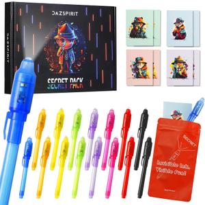 16 Pack Invisible Ink Pens with UV Light, Detective Notepads & Gift Bags, Classroom Prizes, Treasure Box Fillers, Goodie Bag Stuffers, Spy Party Favors for Kids 8-12, Prize Box Toys