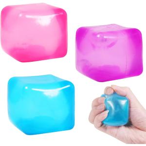 3 Pcs Swirl Ice Cube Bulk Stress Cube for Adults Anxiety Relief Soft Squeeze Sensory Square Ball for Prizes Goodie Bag Party Favors (Light Pink)