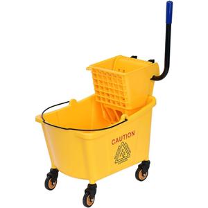Goplus Commercial Mop Bucket Side Press Wringer Cleaning Caddy with 35 Quart Larger Capacity, Yellow (1 Count (Pack of 1))