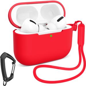 2 x MILPROX Compatible for AirPods Pro 3 Silicone Case 2025 - Soft Protective Skin Cover with Carabiner/Lanyard for Women Girls Men, Front LED Visible, Girly Smooth Design for Shockproof Case - Red