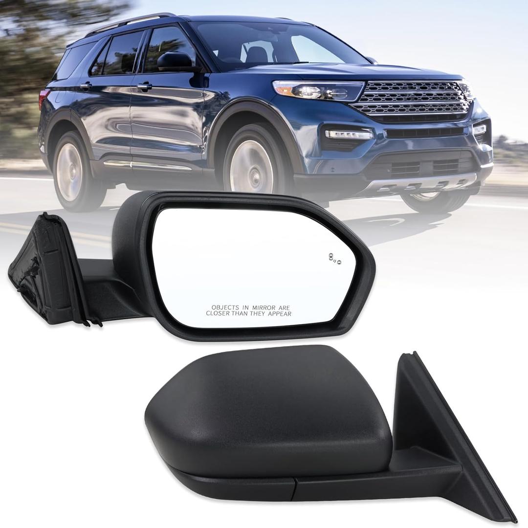 Right Passenger Side Mirror Compatible With 2020 2021 2022 2023 2024 2025 Ford Explorer With Manual Folding Power Glass Blind Spot Black Replace#LB5Z17682AA(5Pins)