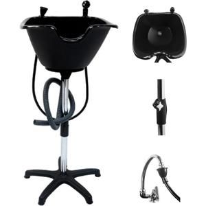 Dompel Portable Shampoo Bowl – Washing Unit & Hair Sink for Salons, Home Care, Seniors & Disabled – Chrome Steel Structure, Adjustable Height, 22L Capacity, 19.3 x 19.3 x 35.23 inches
