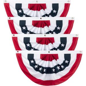 4PCS American Pleated Fan Flag, 3 x 6 Feet USA Patriotic Half Fan Bunting Flag for Outside, Indoor Outdoor Patriotic Decorations for 4th of July Bunting Outdoor, Memorial Day and Veterans Day