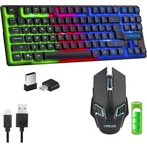 Gaming Wireless TKL Keyboard Mouse Combo Rechargeable LED Backlit Tenkeyless Compact 87 Keys 6 Button for Computer Laptop PS4 PS5 Switch Compatible with Windows XP/7/8/10 iMac MacBook Xbox one X