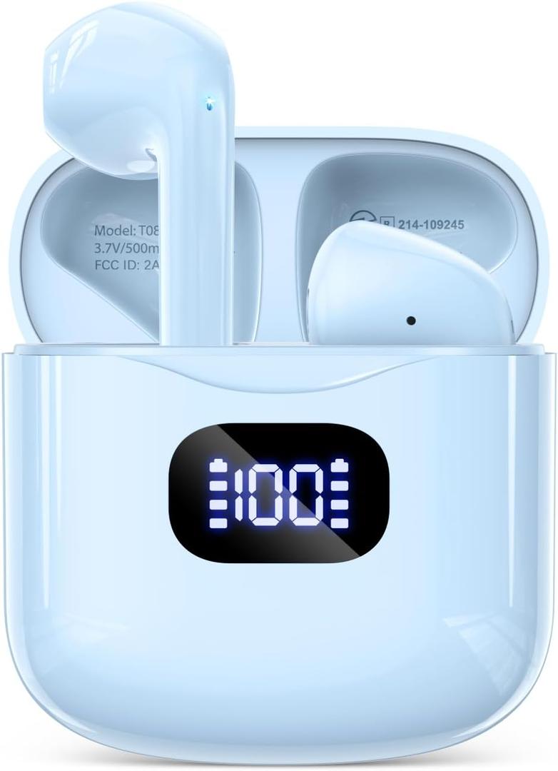 KTGEE Wireless Earbuds Bluetooth 5.3 Headphones, 40Hrs Playback Stereo Ear Buds with LED Display Charging Case IPX7 Waterproof in-Ear Earphones with Mic for Phone Tablet Laptop Sports, Blue