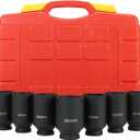 9PCS 1/2" Drive Deep 6-Point Impact Socket Set, Metric,Cr-Mo,29-38mm Radius Corner Design with Heavy Duty Storage Case