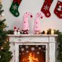 Set of 2 Pink Christmas Table Tree - 17 Plush Christmas Tabletop Mini Tree Decorations with Red Balls, Indoor Xmas Home Decor for Table Office Mantle