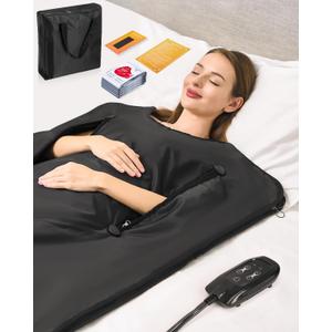 MIXC Infrared Sauna Blanket with Arm Holes for Home Use, Portable Design and Full Body Detox & Relaxation, Highest 176, 20-60 Minutes Timer, 6 ft x 2.65 ft Black