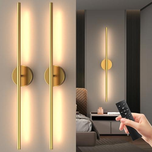Tartek Battery Operated Wall Sconces Set of Two, Rechargeable Wall Lights with Remote Control, Dimmable 3000K-6000K LED Wall Lamp, 360°Rotate, Long Wireless Sconces for Living Room, Bedroom