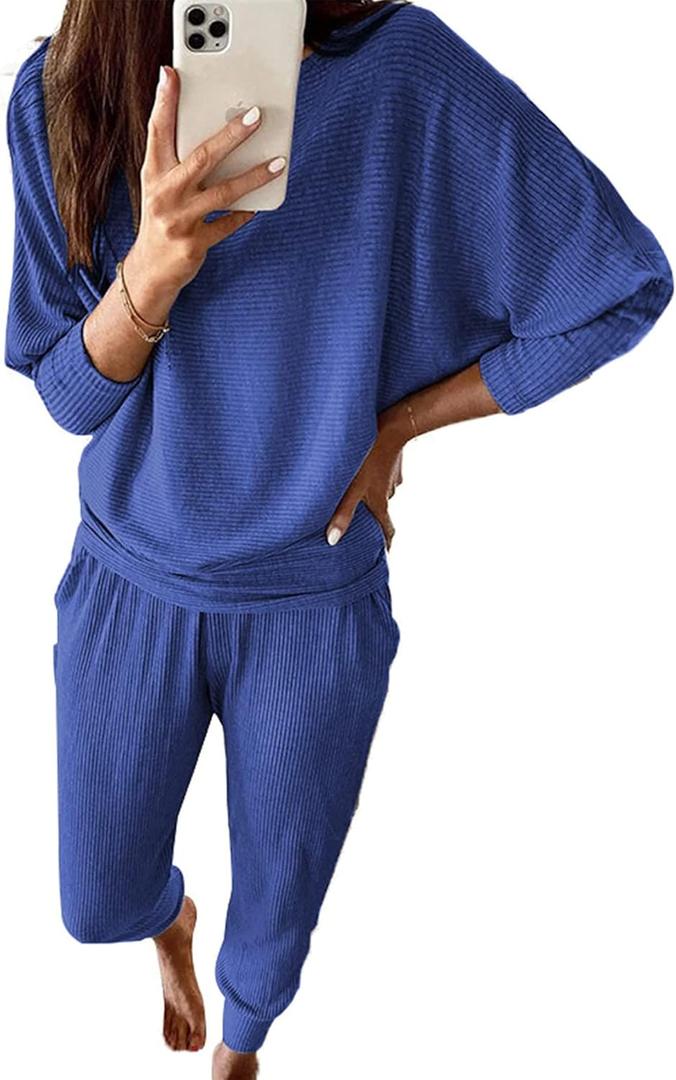 PRETTYGARDEN Women's Fall 2 Piece Lounge Set Long Sleeve Tops Ribbed Pants Spring Matching Sweatsuit Travel Outfits Clothes (2X-Large, Blue) PRETTYGARDEN Women's Fall 2 Piece Lounge Set Long Sleeve Tops Ribbed Pants Spring Matching Sweatsuit Travel Outfits Clothes (2X-Large, Blue)