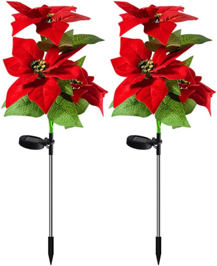 Aolyty Solar Garden Lights, IP65 Waterproof Solar Flowers Lights Landscape Lighting Simulation Poinsettia LED Light for Pathway, Garden, Patio, Yard, Lawn Outdoor Decorative (2 Pack)