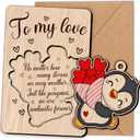 3 x NewEleven Valentines Day Gifts For Him Her Boyfriend Girlfriend - Penguin Card, Valentine's Day Gifts From Wife, Husband - Cute Couple Gift, Unique Message - Wooden Card