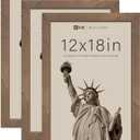 VCK 12x18 Poster Frame 3 Pack - Brown Walnut, Natural Textured Solid Wood Picture Frame, Wall Gallery Frame (12x18)
