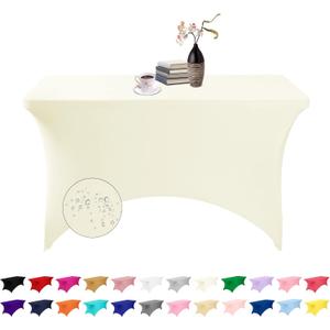 eccwai 1 Pack Spandex Waterproof Table Covers 4ft，Spandex 4ft Waterproof Table Cover for Party,Wedding, Banquet, and Events(Ivory)