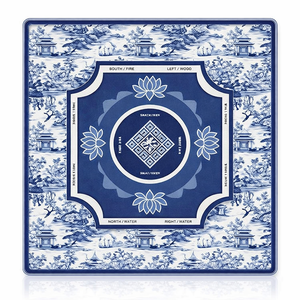 LZYRF Blue and White Chinoiserie Mahjong Mat 31.5 x 31.5 in, Vintage Oriental Chinese Pagoda Temple Anti Slip and Noise Reduction Game Table Cover for Mahjong Dominoes Card Board Tile Games