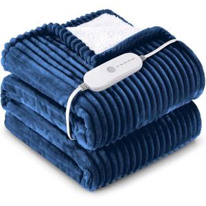 HYLEORY Heated Blanket Electric Throw, Soft Flannel Sherpa Heater 5 Heat Settings and 3 Hours Auto Shut-Off Heating Blanket ETL Certification Over-Heat Protection Machine Washable,Navy Blue