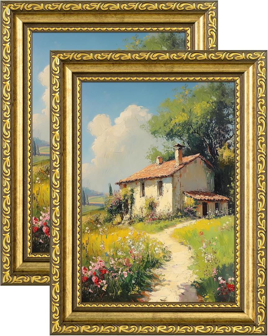 Eletecpro 5x7 Picture Frames Set of 2, Vintage Photo Frames with Glass, Display 4x6 Photo with Mat or 5x7 without Mat for Tabletop or Wall Decor, Gold