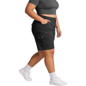 YOHOYOHA Womens Plus Size Shorts Athletic Bermuda - Curvy Women Comfy Flowy Long with Pockets for Lounge Hiking Golf (XX-Large, Black)