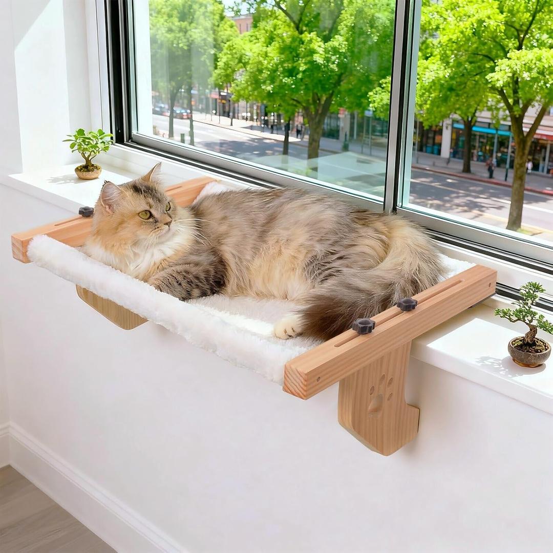 ESPETS Cat Window Sill Perch, Sturdy Cat Hammock Beds Window Seats with Soft Cusion, Large Cats and Kittens-22.5 Inch (White)