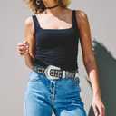 Women Rhinestone Belt, Bling y2k Western Cowgirl Men Cowboy Faux Leather Studded Belts for Jeans Pants (Black)