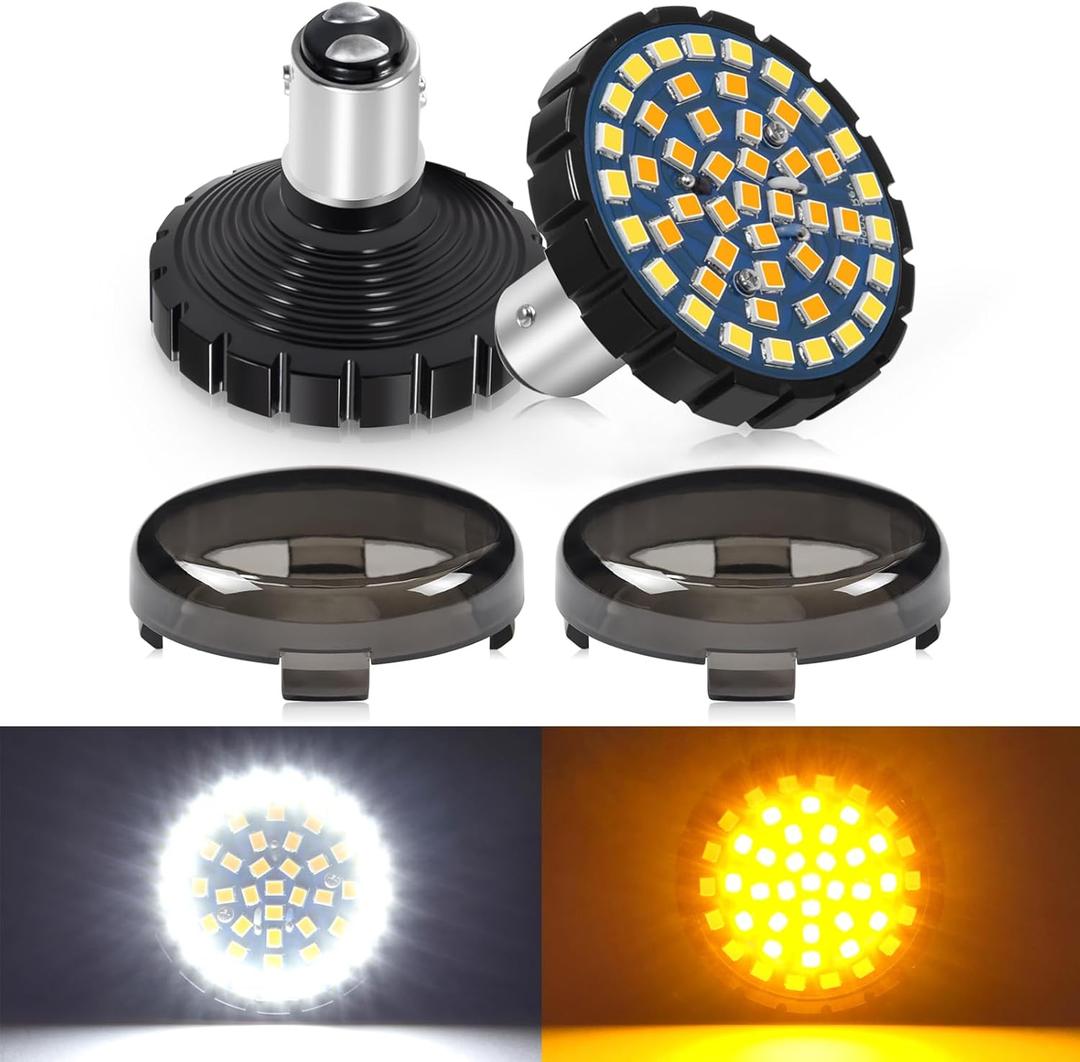 Benlari Upgrade 2" Motorcycle Front Turn Signals with Smoked Lens Covers 1157 LED Running Lights Compatible for Harley Davidson Touring Dyna Softail Sportster Street Glide Road Glide Iron 883