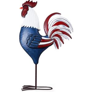 Backyard Expressions Rooster Décor Garden Statue - Chicken Yard Art Sculpture Outdoor - 63 Inch (Patriotic)
