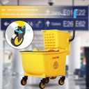33 Qt Commercial Mop Bucket, with Side-Press Wringer on Wheels. Includes an Industrial Mop. Yellow Industrial Mop Bucket, Suitable for Home, Commercial, Restaurant Cleaning
