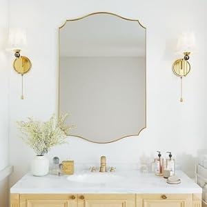 VIWILII Gold Wall Mirror 32"x24", Scalloped Vanity Mirror Rust-Proof Metal Frame - Hangs Vertically/ Horizontally Decorative Bathroom Mirror for Vanity, Bedroom & Entryway