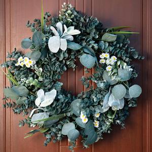 Wreath for Front Door, 18 Inch Spring Summer Eucalyptus Wreaths, Handmade Greenery Wreath All Season for Outside Window Wall Festival Farmhouse Indoor Outdoor Party Holiday Wedding Home Decor