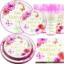 Mother's Day Party Supplies, Mother's Day Paper Plates and Napkins, Happy Mother's Day Party Decorations, Mother's Day Paper Plates, Cups, Napkins Party Tableware Set, Serves 20