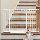Mom's Choice GROWNSY Baby Gate, 29.5"-53" Auto-Close Dog Gate for Stairs & Doorways, Pressure-Mounted Easy Install Baby Gate - No Drill, Anti-Trip, Walk Through, Safe & Durable (29"-53"*30", White)