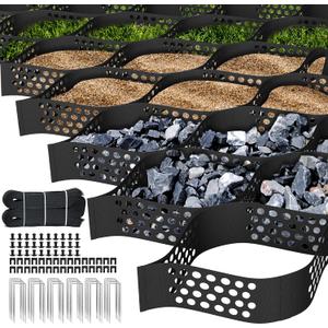 17x9 FT 3 Inch Depth Geogrid Gravel Grid, HDPE Geo Cell Driveway Stabilization Grids, Geo Ground Permeable Stabilization Grid for Landscaping, Parking, Lots Garden (Black)