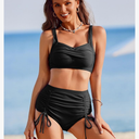 Women High Waisted Bikini Sets Two Piece Swimsuits 2025 Twist Front Tummy Control Bathing Suits with Drawstring, Size M